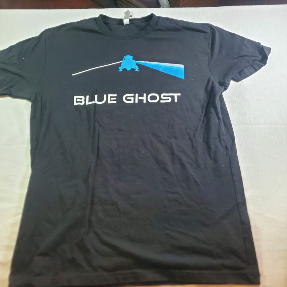 Boys Large L Graphic T-Shirt Black Next Level Blue Ghost Space Rocket Logo
